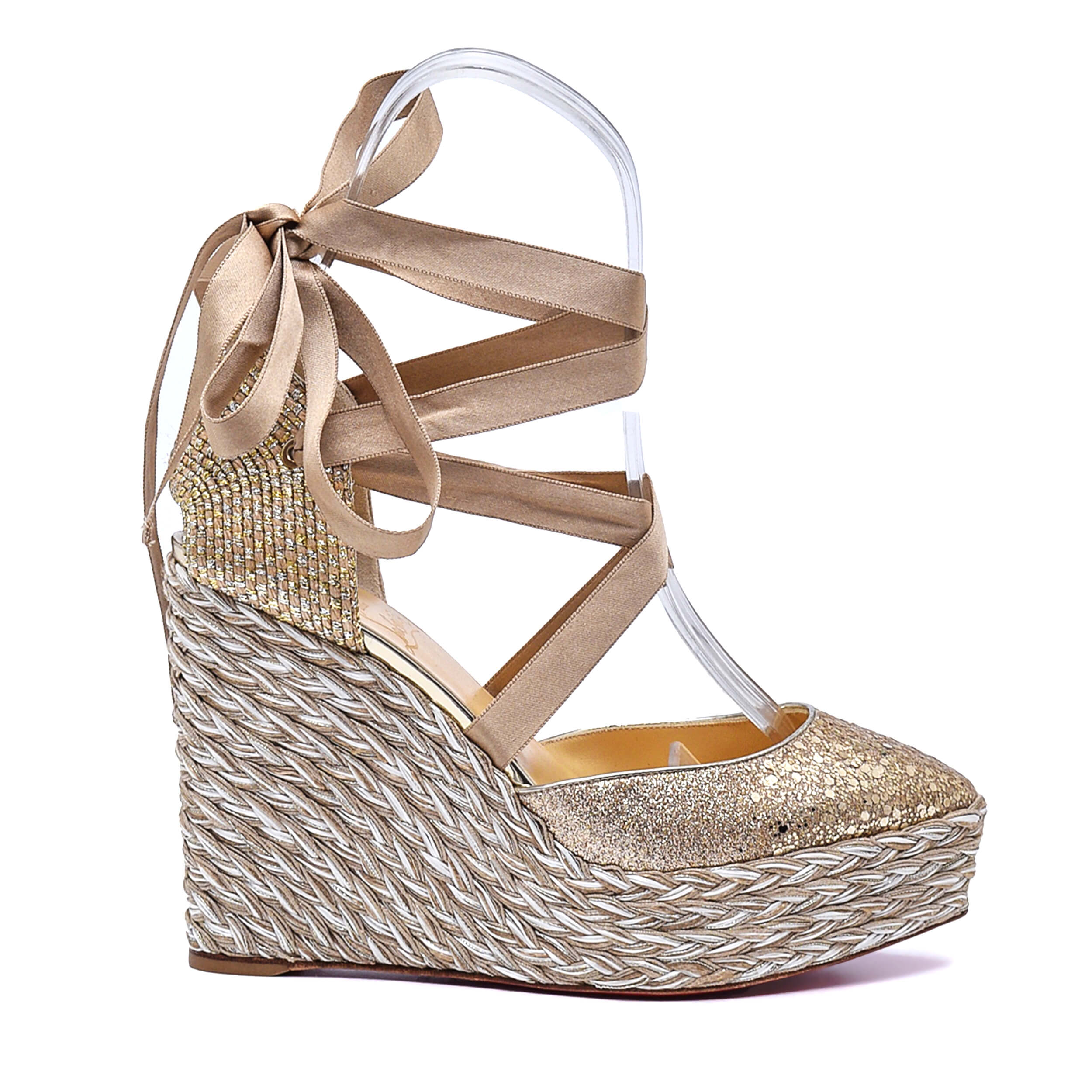 Christian Louboutin - Gold Glitter Wedge Espadrilles 38